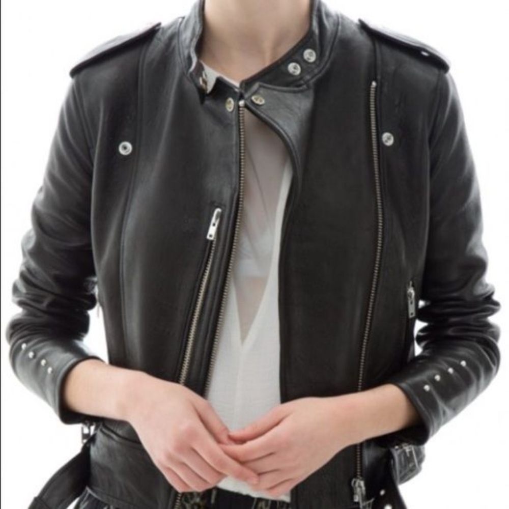 HP!✨$1500+ IRO💌💯Leather Zaki Belt Jacket Black - Picture 8 of 8